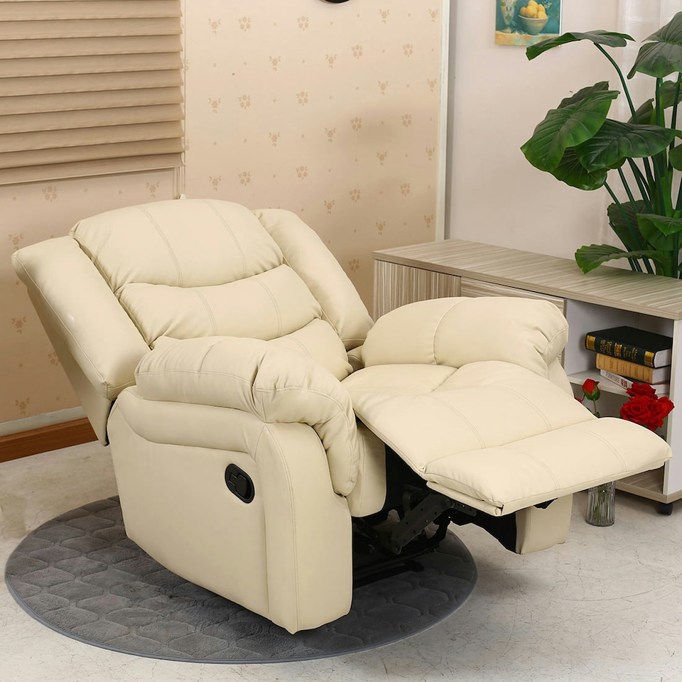 image 1 of Chester Bonded Leather Manual Recliner Chair with Heat And Massage (Cream)