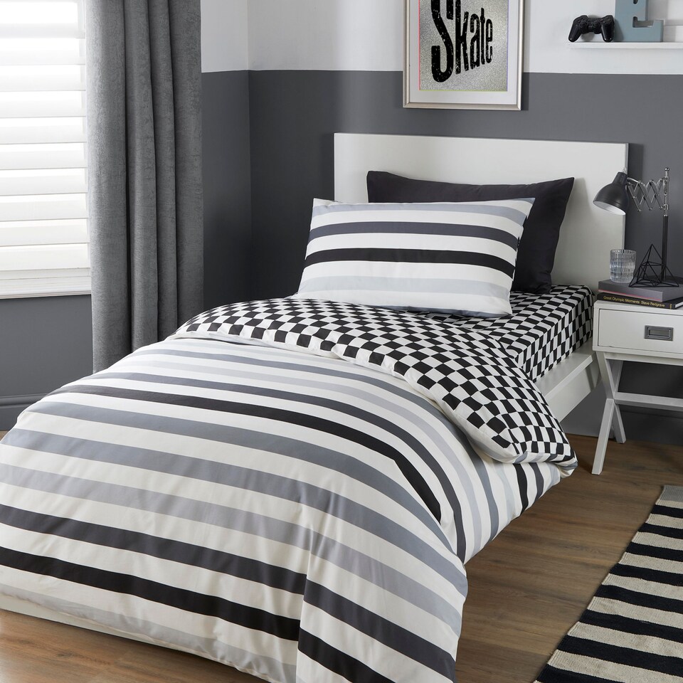 image 1 of Bedlam Beckett Stripe Duvet Cover Set Black/White