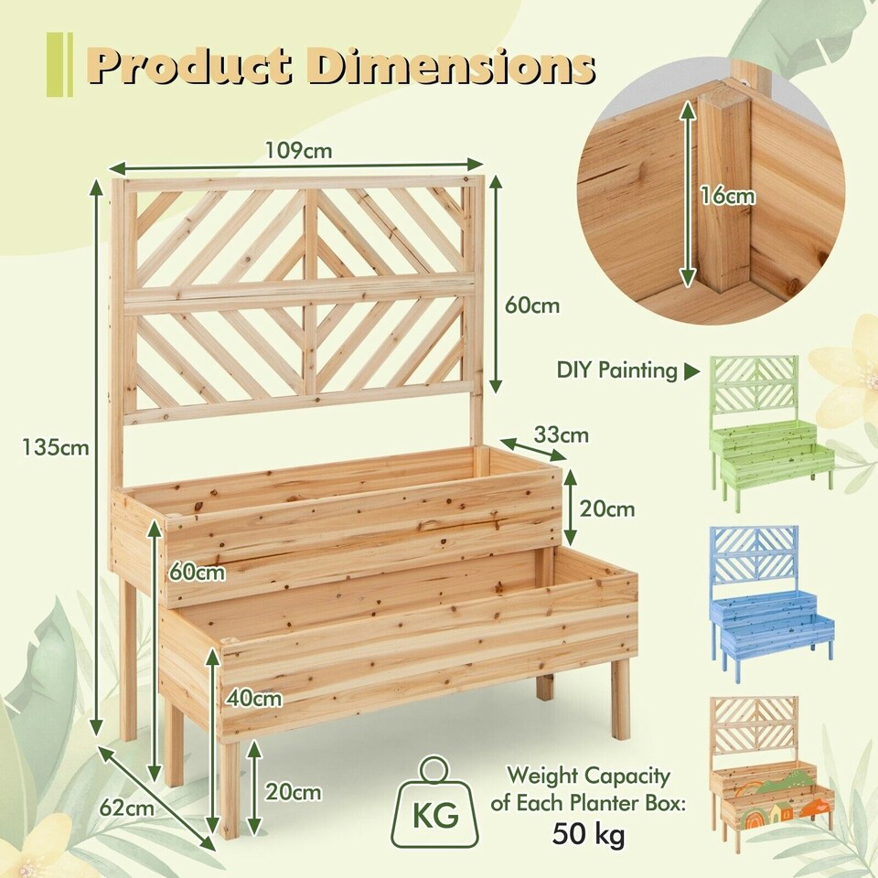 image 1 of COSTWAY Raised Garden Bed w/Trellis Elevated Planter Box Natural