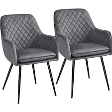 Yaheetech Set of 2 Upholstered Dining Chairs with Velvet Fabric Grey | Light Grey