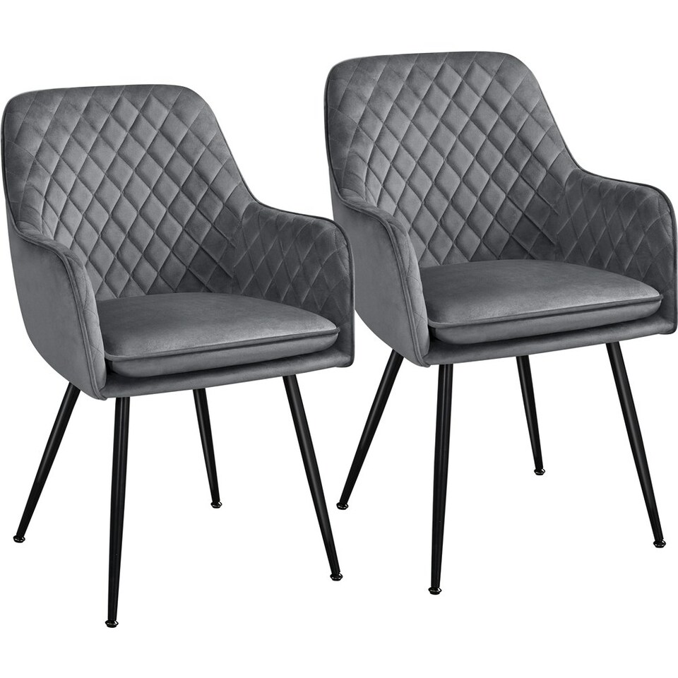 image 1 of Yaheetech Set of 2 Upholstered Dining Chairs with Velvet Fabric Grey | Light Grey