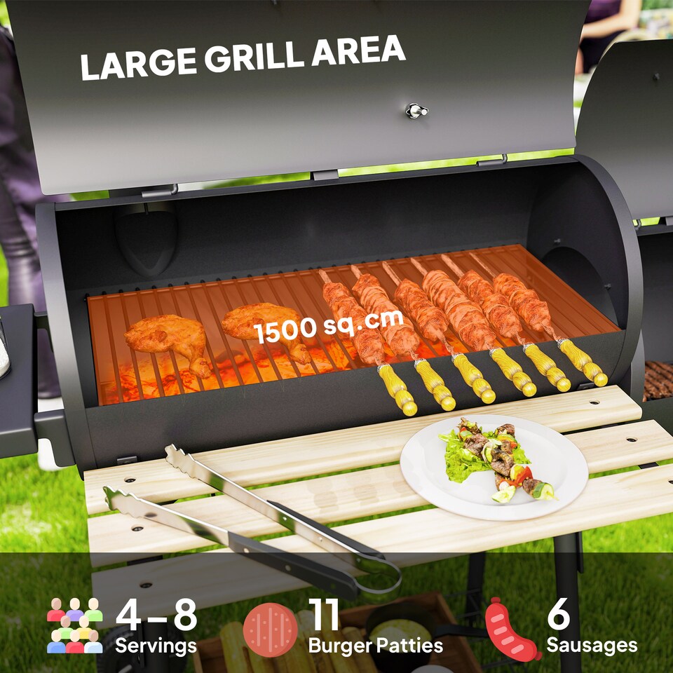 image 1 of Outsunny Charcoal BBQ Grill with Offset Smoker