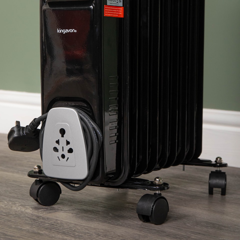 image 1 of 2000w 2kw 9 Fin Slimline Black Oil Filled Radiator Heater with Adjustable Thermostat