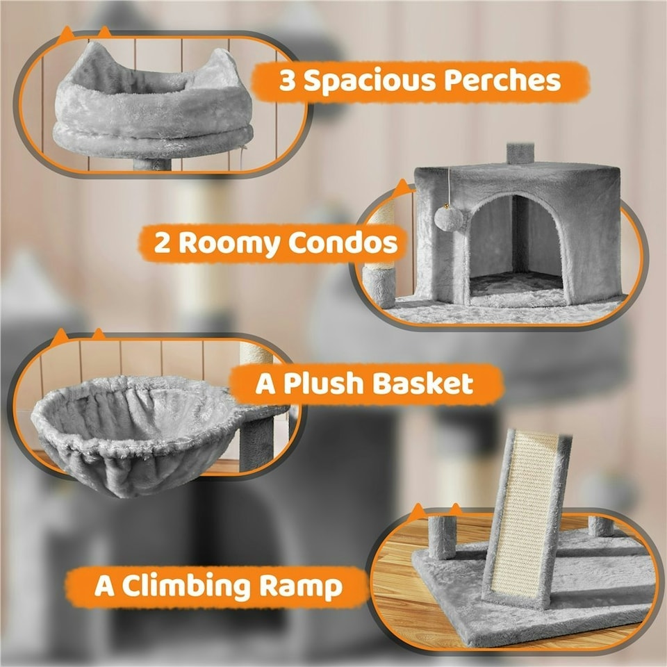 image 1 of Yaheetech 175 cm Plush Cat Tower with Condos Light Grey