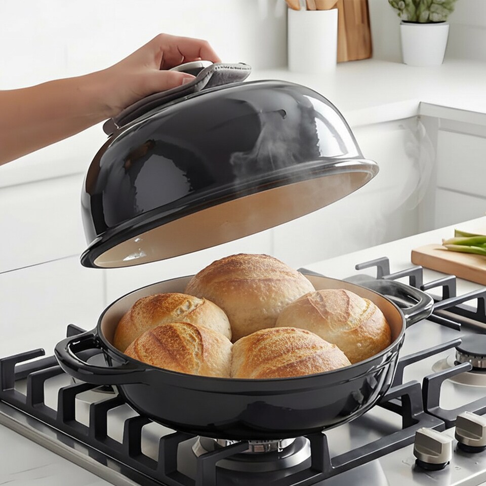 image 1 of Toque Cast Iron Enamelled Dutch Oven Bread Baking Pot Casserole Dish Round