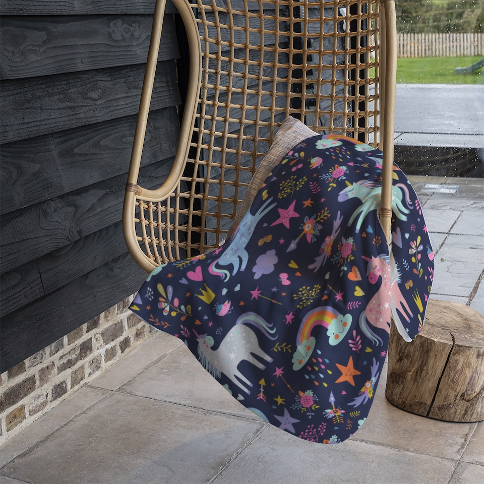 image 1 of unicorns on navy Designer Blanket | Multi