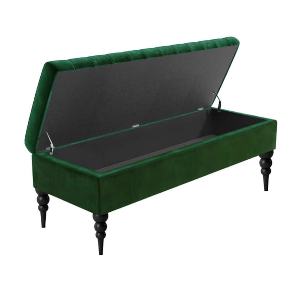 image 1 of Sierra Plain 120cm Ottoman Storage Bench - Plush Velvet Shoe Bench - Forest Green Upholstery Footstool with Storage