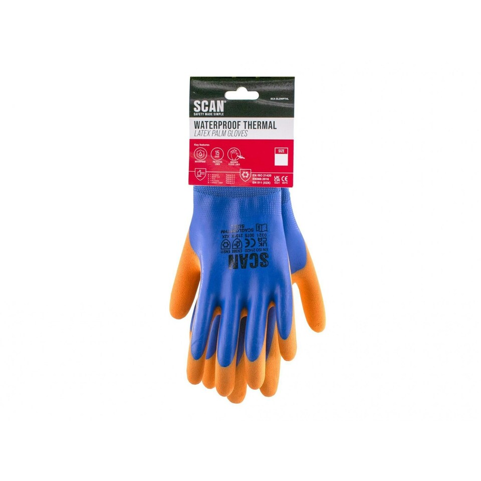 image 1 of Scan Thermal Waterproof Latex Coated Gloves - Multi Colour - L (Size 9) | Multi | L (Size 9)