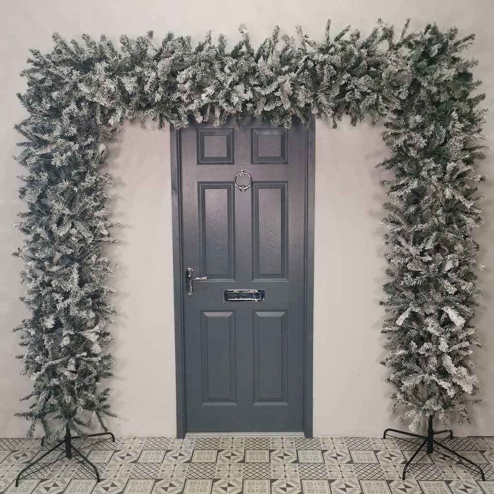image 1 of Indoor 8ft Flocked Christmas PVC Tree Arch With Snow Tips And Flat Top