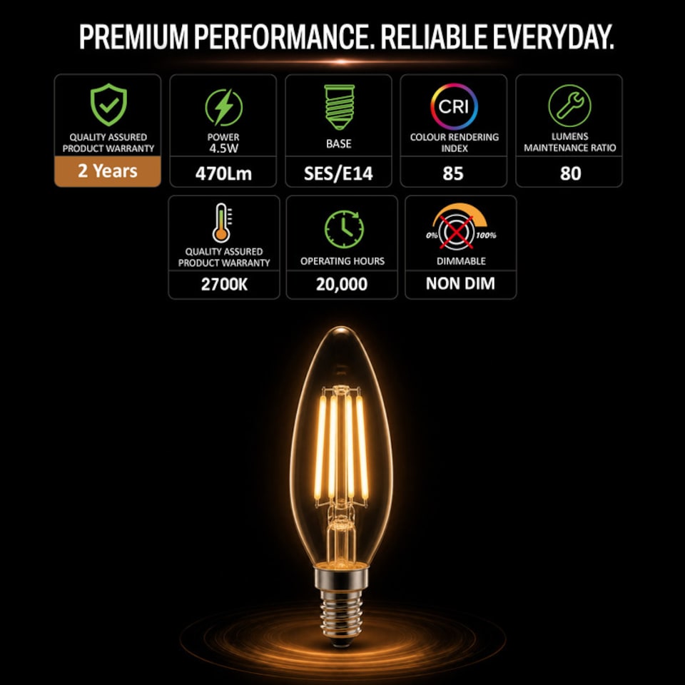 image 1 of BELL Lighting E14 SES LED Filament Candle 4.5W Light Bulb Warm White 2700K