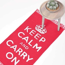 Homescapes Keep Calm And Carry On Handwoven Cotton Rug in Cream & Red - 60 x 100 cm | Red | Cream & red