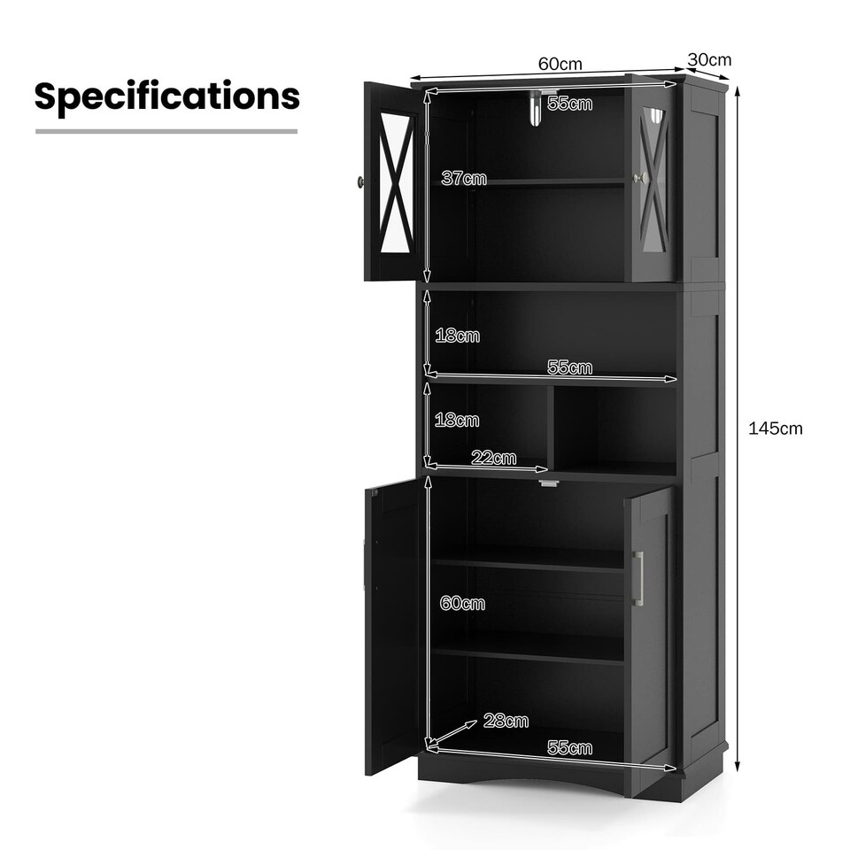 image 1 of COSTWAY Tall Bathroom Cabinet Floor Storage Cabinet Black