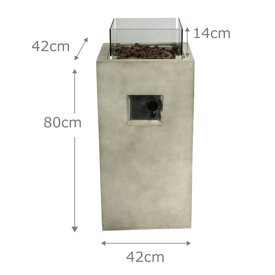 image 1 of Teamson 42cm Gas Fire Pit Column with Glass Wind Guard & Lava Rocks