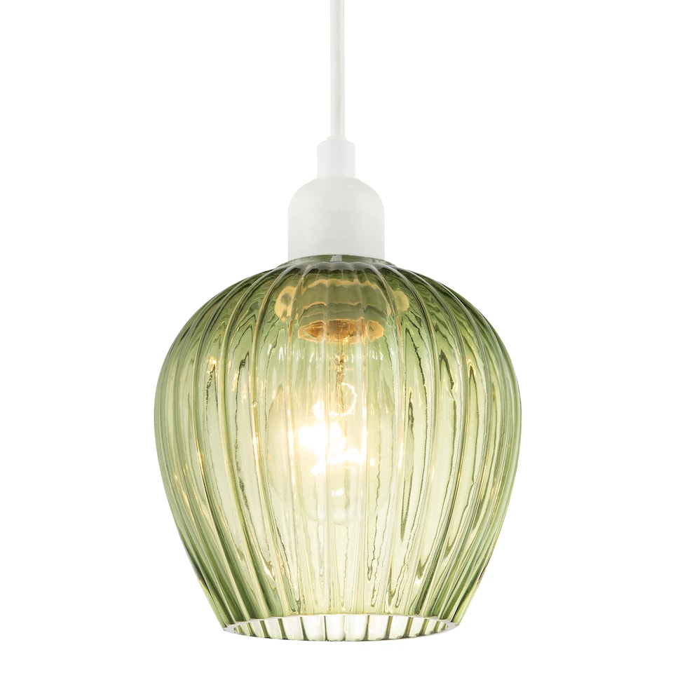 image 1 of Modern Green Easy Fit Pendant Lighting Shade with Ridged Fluted Lines | Green