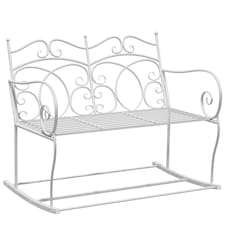 Outsunny 2 Seater Metal Garden Bench Outdoor Rocking Chair Patio White