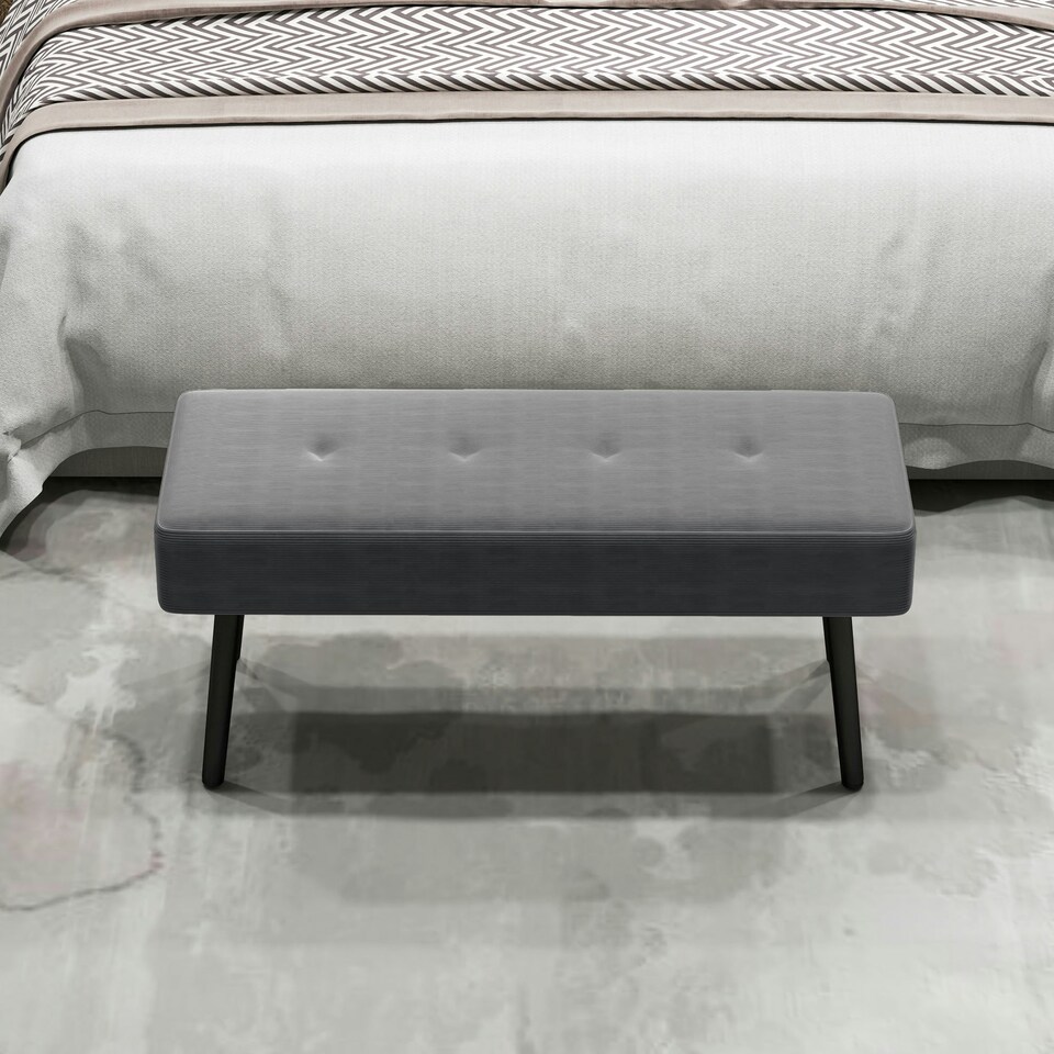 image 1 of HOMCOM End of Bed Bench with Thick Padding and Steel Legs for Entryway, Grey