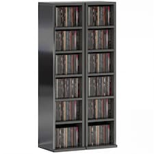 HOMCOM Set of 2 CD Storage Units DVD Shelf with Adjustable Shelves | Black | High Gloss Black | 21W x 22.5D x 88.5H cm