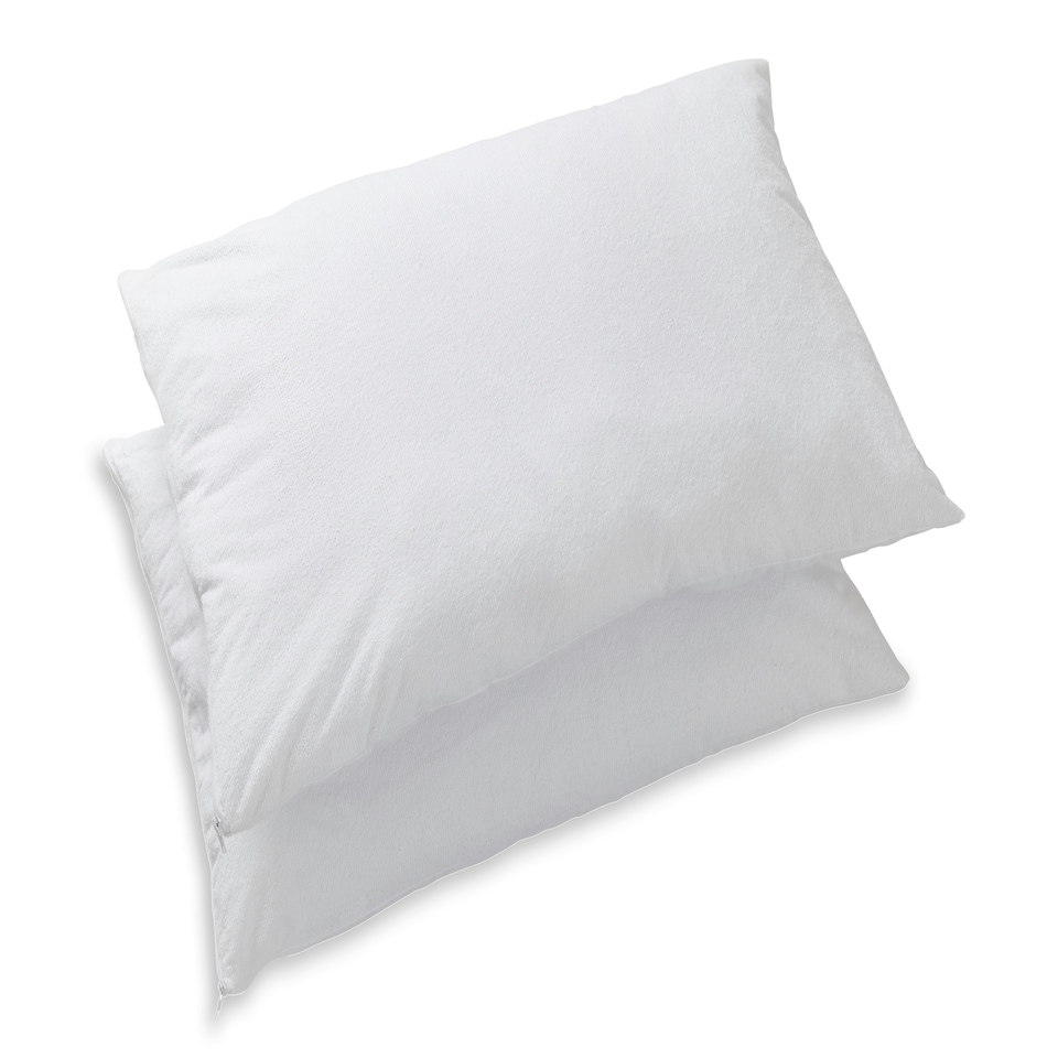 image 1 of Terry Towel Waterproof Water Resistant Non Noisy Pillow Protectors 2PK Zippered Closing | White