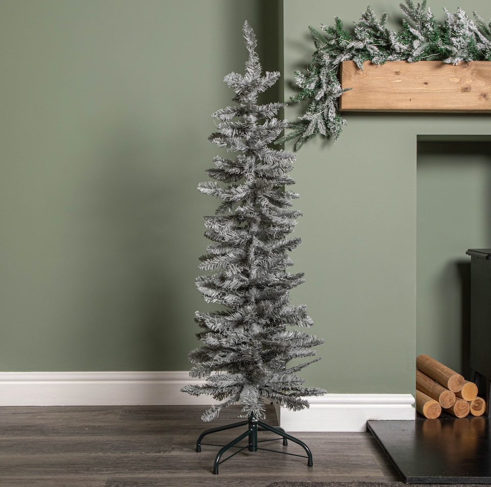 image 1 of 4ft (1.2m) Grey Artificial Pencil Christmas Tree With Green Metal Stand and 168 Tips