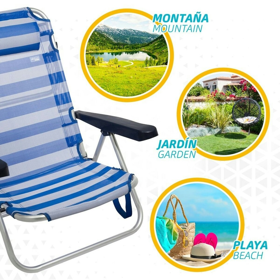 image 1 of Beach Chair Aktive Foldable Cushion White Blue 48 x 84 x 46 cm (2 Units) N/A