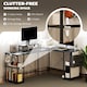image 4 of HOMCOM 168cm Reversible L Shaped Desk, Industrial Corner Computer Desk with Adjustable Shelf and Storage Bag, 240cm 2 Person PC Table with Monitor Stand, Black | Black