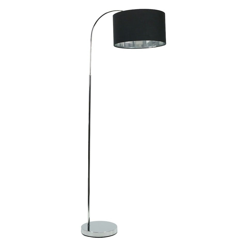 image 1 of ValueLights Curva Chrome Arched Floor Lamp with Black and Metallic Chrome Inner Shade & Bulb | Black
