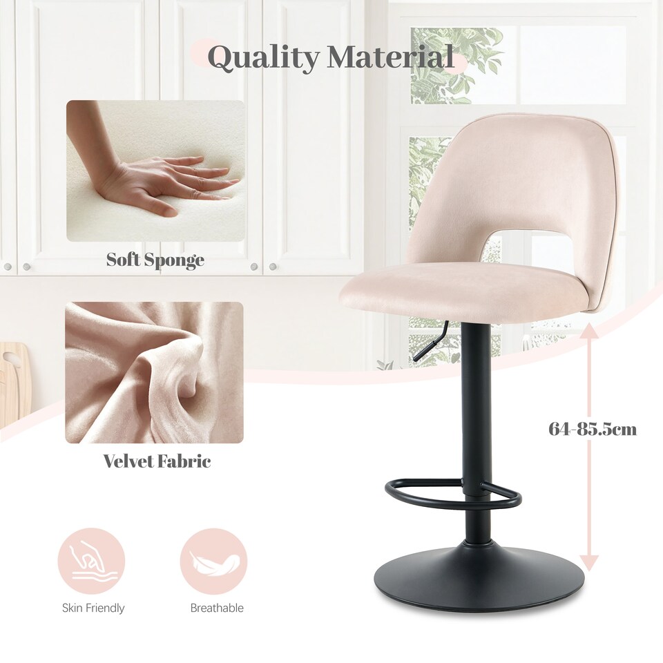 image 1 of SONARA Set of 1 Adjustable Velvet Upholstered Breakfast Bar Stools | White