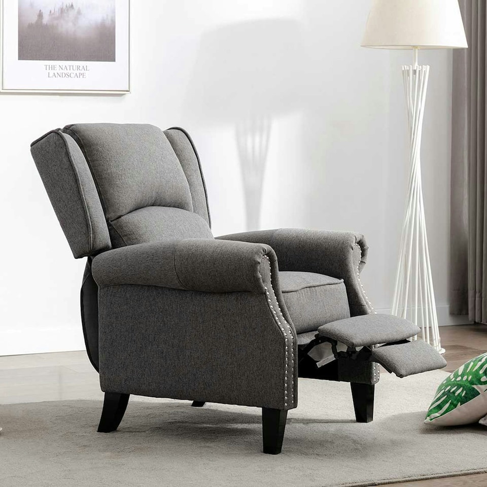image 1 of Charlotte Modern Fabric Pushback Recliner Sofa Accent Chair | Grey | Grey | One Size
