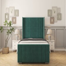 Sloomy Hargrave Emerald Plush Bed Frame With 50" Upholstered Wingback Headboard 4' Small Double