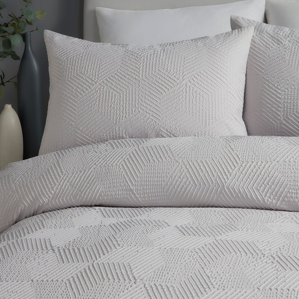 image 1 of Serene Embossed Geo Duvet Cover Set Grey