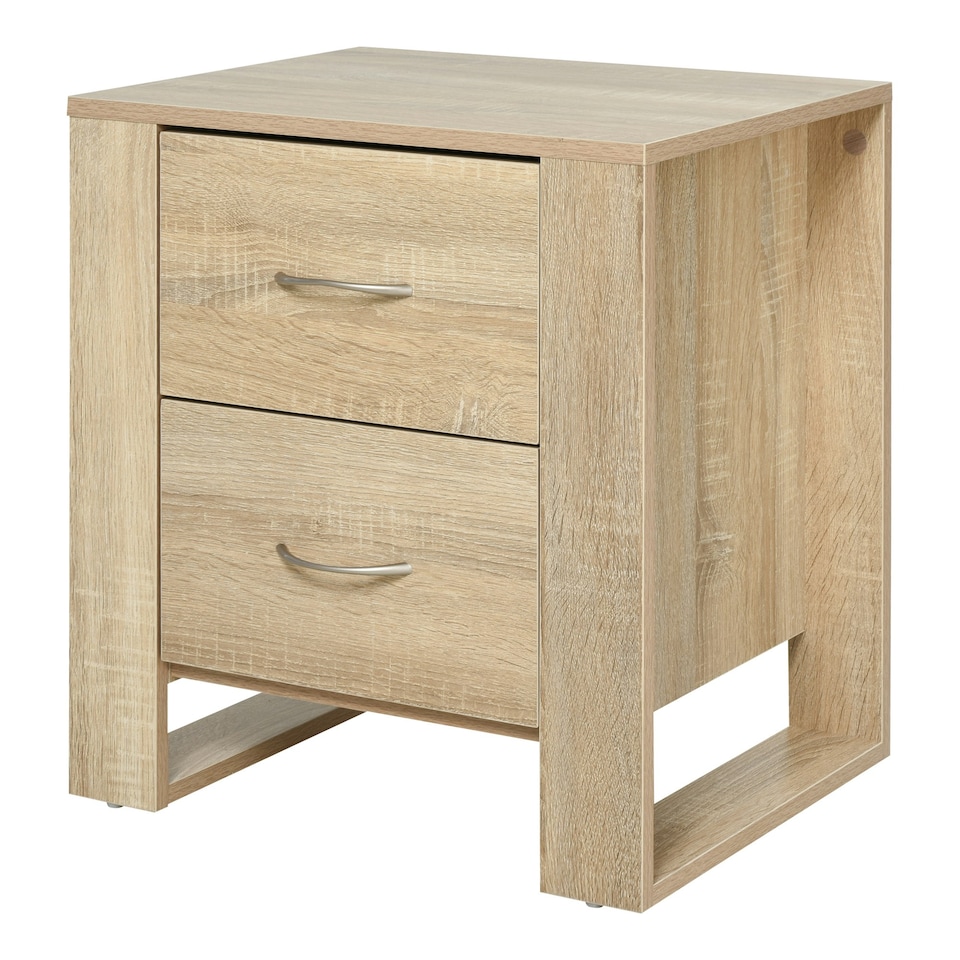 image 1 of HOMCOM 2 Drawer Boxy Bedside Table w/ Handles Elevated Base Oak Brown