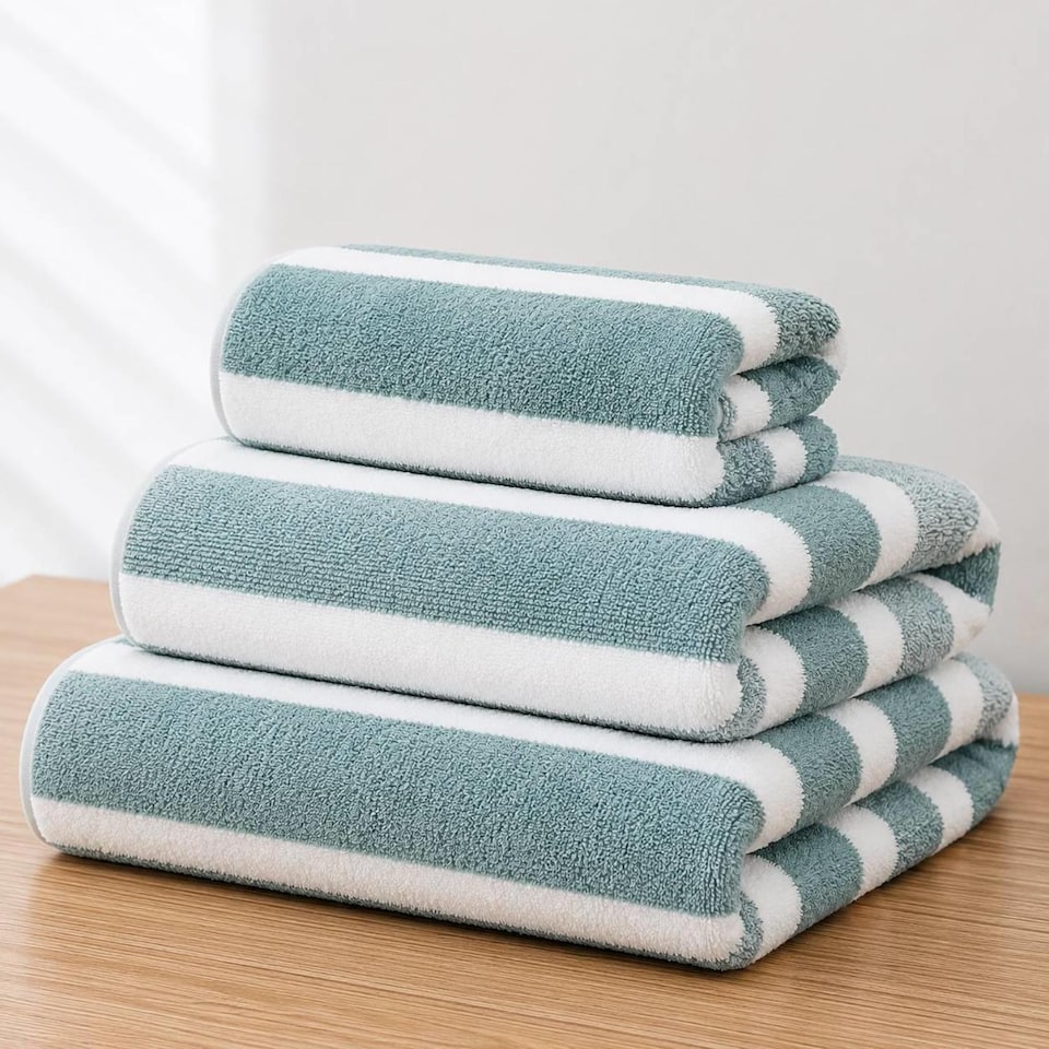 image 1 of Dyzi Ultra Absorbent Striped Towel Set Pack of 3 Quick Dry Hand & Bath Towels