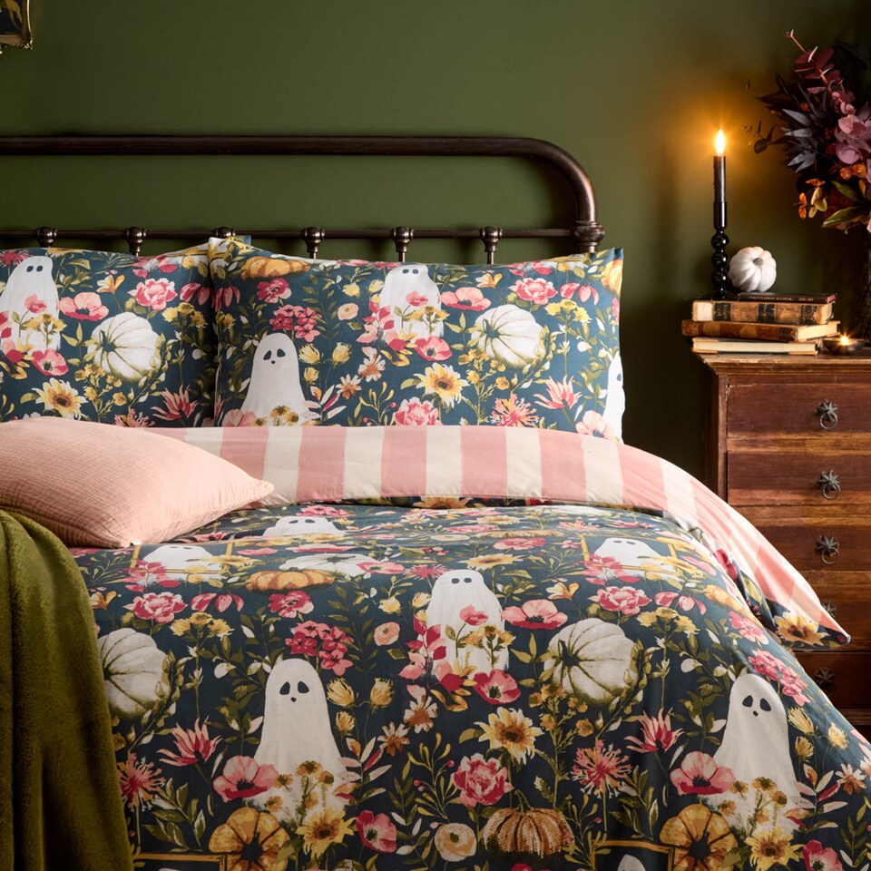 image 1 of Furn Bootanical Printed Reversible Duvet Cover Set | Multi | Multicolour | Super King