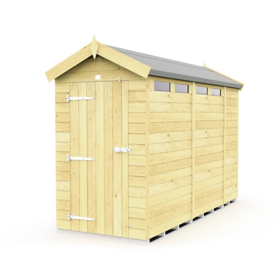image 1 of 4 x 11 Feet Apex Security Shed - Single Door - Wood - L329 x W118 x H217 cm | Brown