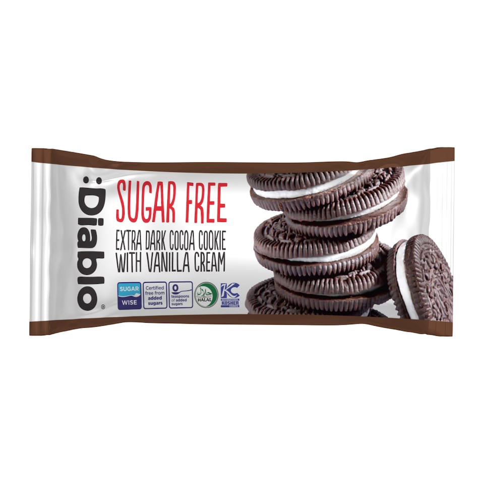 image 1 of Diablo Sugar Free Dark Cocoa and Vanilla Cream Cookie 44g
