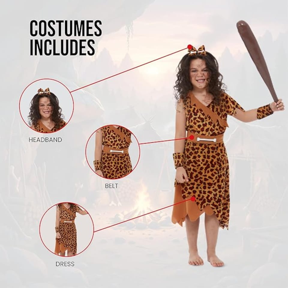 image 1 of Cave Girl Kids Fancy Dress Prehistoric Stone Age Cavegirl Girls Costume(4-6 Years)