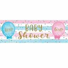 Creative Party Balloons Gender Reveal Banner - Blue/Pink/White - One Size