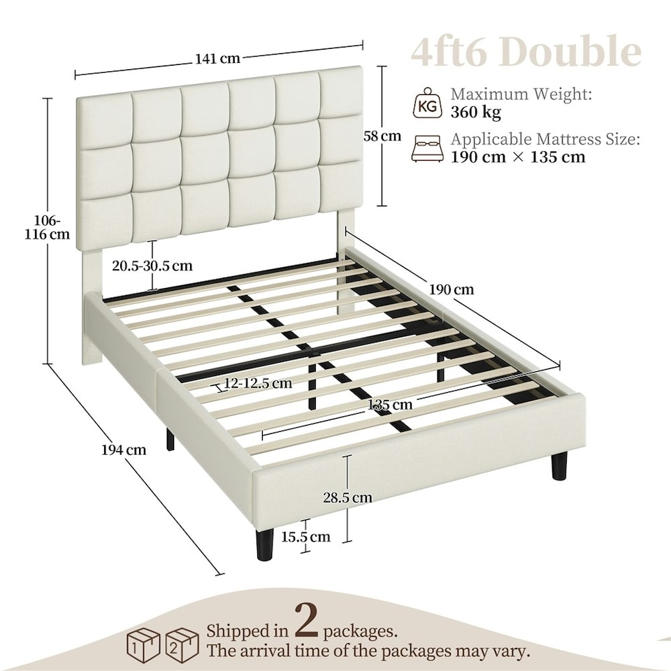 image 1 of Yaheetech 135 cm W x 190 cm L Upholstered Bed Frame Beige