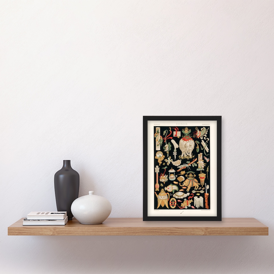 image 1 of Albert Racinet Framed Wall Art Print Chinese Ornamental Objects Home Décor