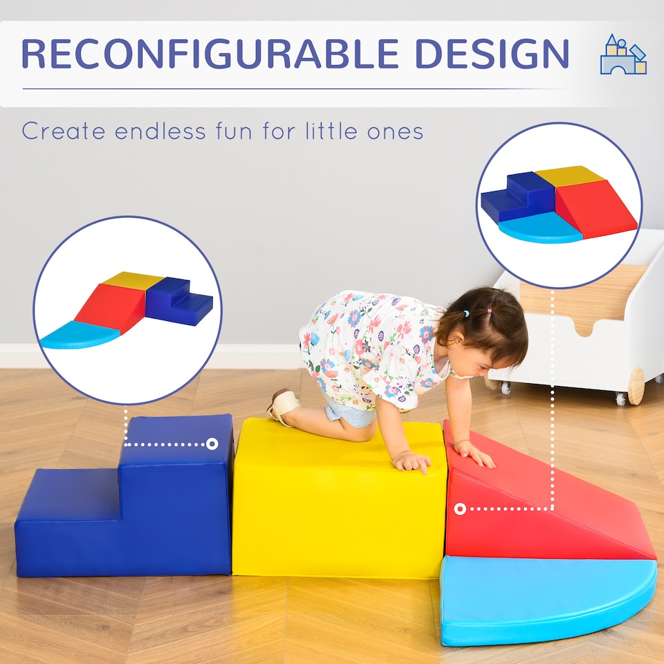 image 1 of HOMCOM 4-piece Soft Play Set Climb and Crawl Foam Toddler Activity Toys