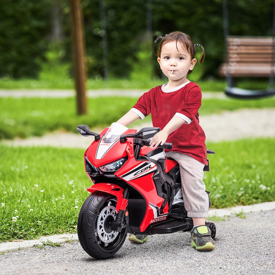 image 1 of HOMCOM Honda Licensed 6V Kids Electric Motorbike Ride On Motorcycle Vehicle with Headlights, Music, Training Wheels, for Ages 3-5 Years Red