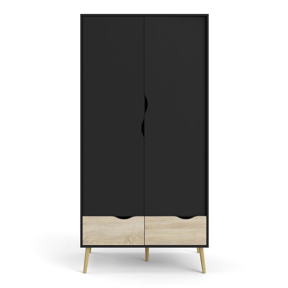 image 1 of Oslo Wardrobe 2 Doors 2 Drawers in Black and Oak