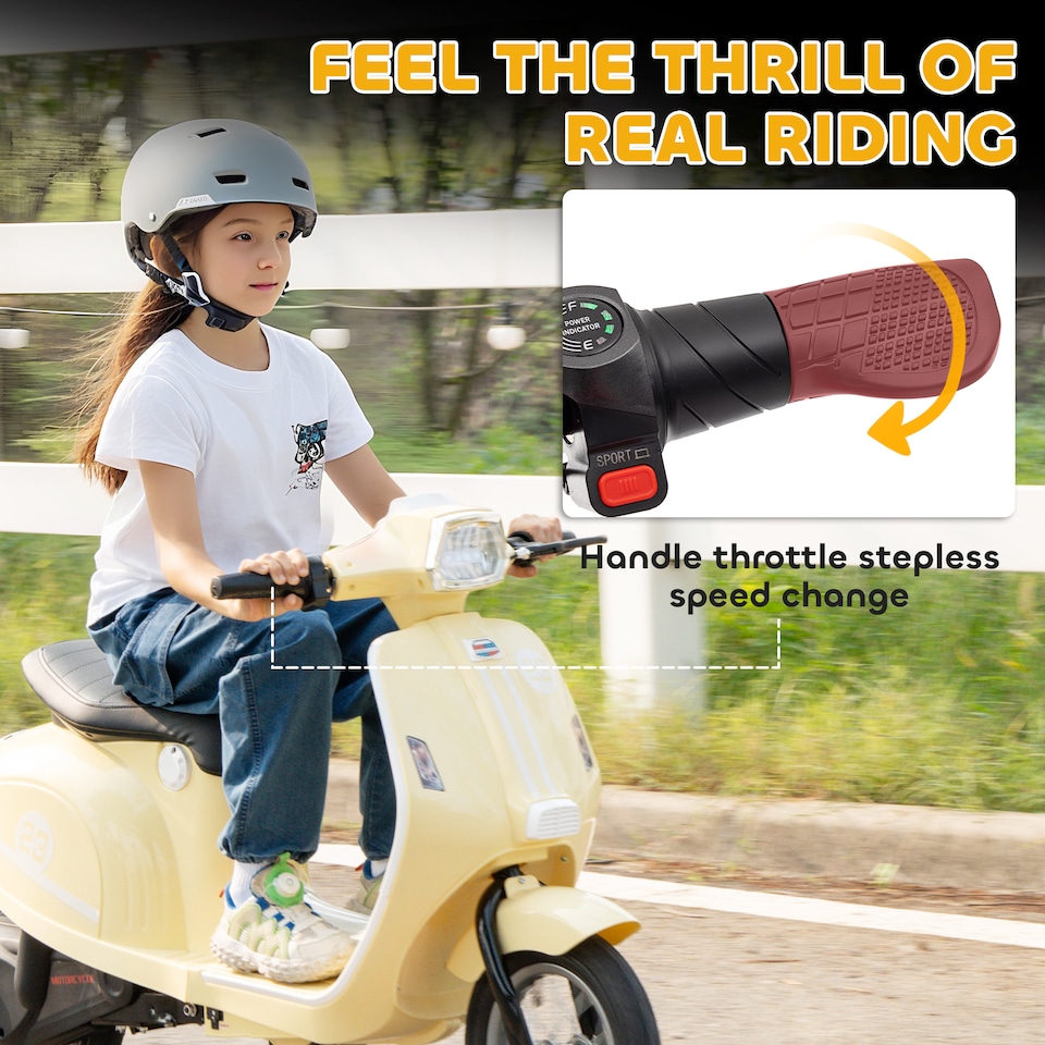 image 1 of AIYAPLAY Kids Electric Motorbike, 24V Battery Powered Ride on Motorcycle with Manual Throttle, Brakes and LED Lights for Ages 8-12 Years Old Boys and Girls | Cream