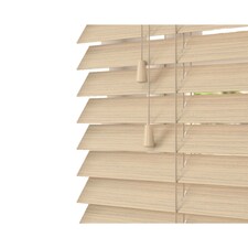 110cm Natural Oak Faux Wood Venetian Blinds with String (130cm Drop) Brown | Brown
