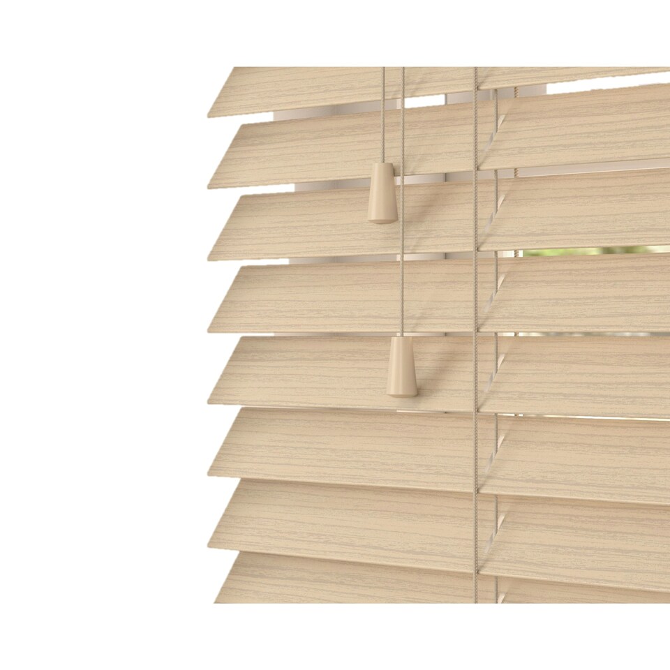 image 1 of 110cm Natural Oak Faux Wood Venetian Blinds with String (130cm Drop) Brown | Brown