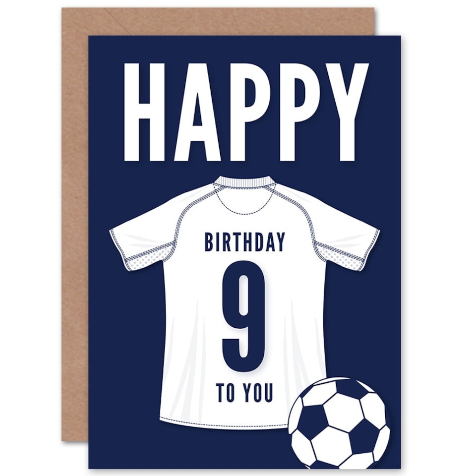 image 1 of Football Strip Kit White Jersey Top Age 9 Year Old Child Kids 9th Birthday Card