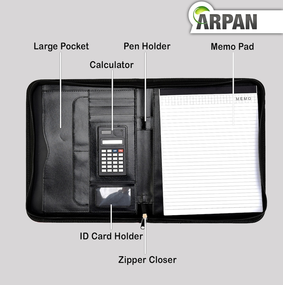 image 1 of ARPAN A4 Conference Folder Portfolio – Executive Business Organiser with Calculator, Writing Pad, Pen Holder & Document Storage for Office, Meetings & Interviews