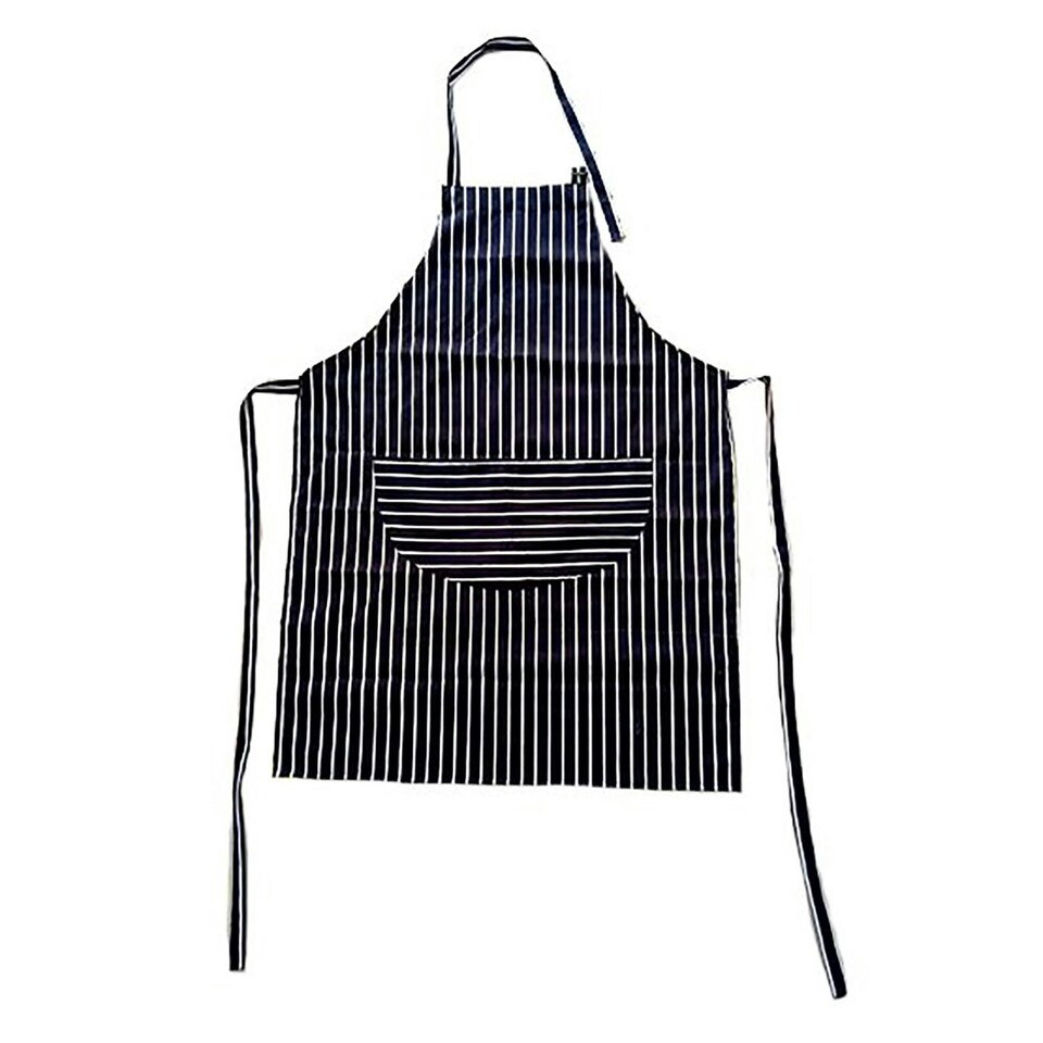 image 1 of Oypla Adult Cotton Blue & White Butcher Stripe Chefs Apron with Pockets Black