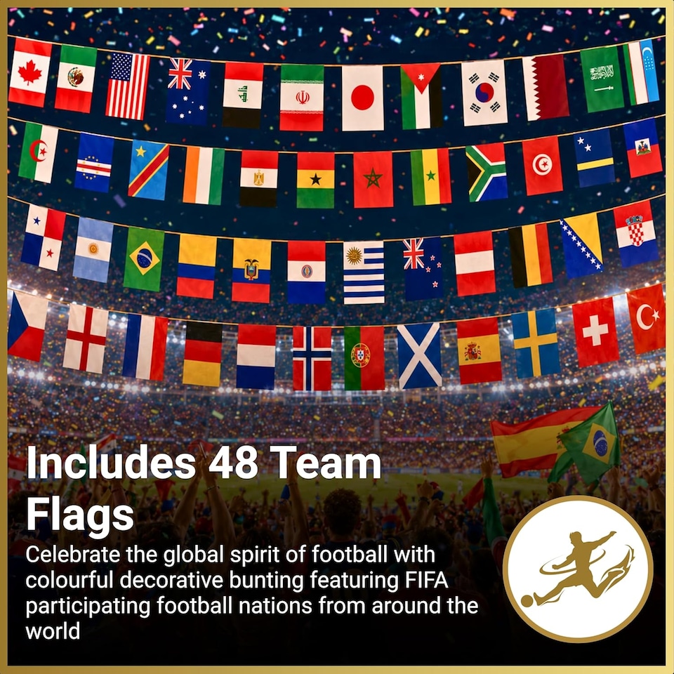 image 1 of 48 Flags Bunting 12m/39ft for World Cup Football Qualified Countries Double Sided Polyester Banner Sport Party Decorations