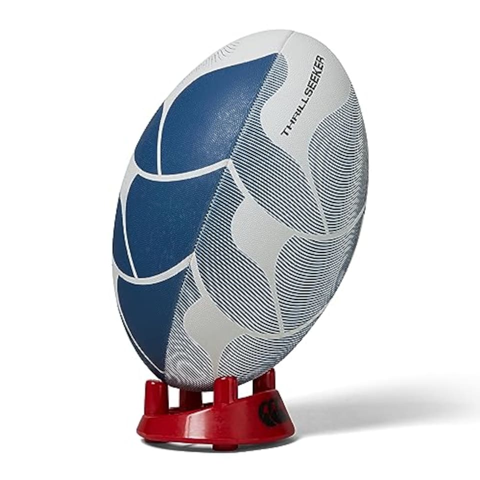 image 1 of Canterbury Unisex Thrillseeker Play Rugby Ball | Standard Grip | Training Ball, White/Blue, 4